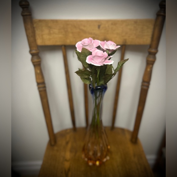 Vintage Ceramic Rose Bouquet of 3 with Plastic & Wire Stems / Pink Flowers - Picture 2 of 10